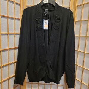 Due Per Due Womens Floral Accent Kimono Sleeves Black Cardigan Sweater Sz S NWT